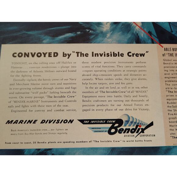 1943 Bendix Print Ad Invisible Crew Naval Radar Sonar Electronics 1940s Wartime - Picture 6 of 7